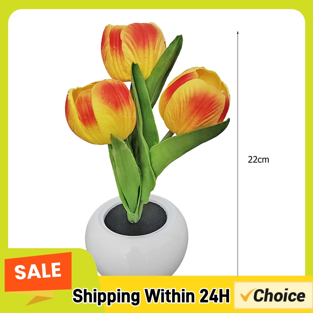 Plant Pot - 9x22cmの鉢植えのテーブルランプ。電池式で、チューリップの花を模した人工照明。ロマンチックな雰囲気で、寝室やリビング、デスクに最適な、おしゃれなナイトライト。