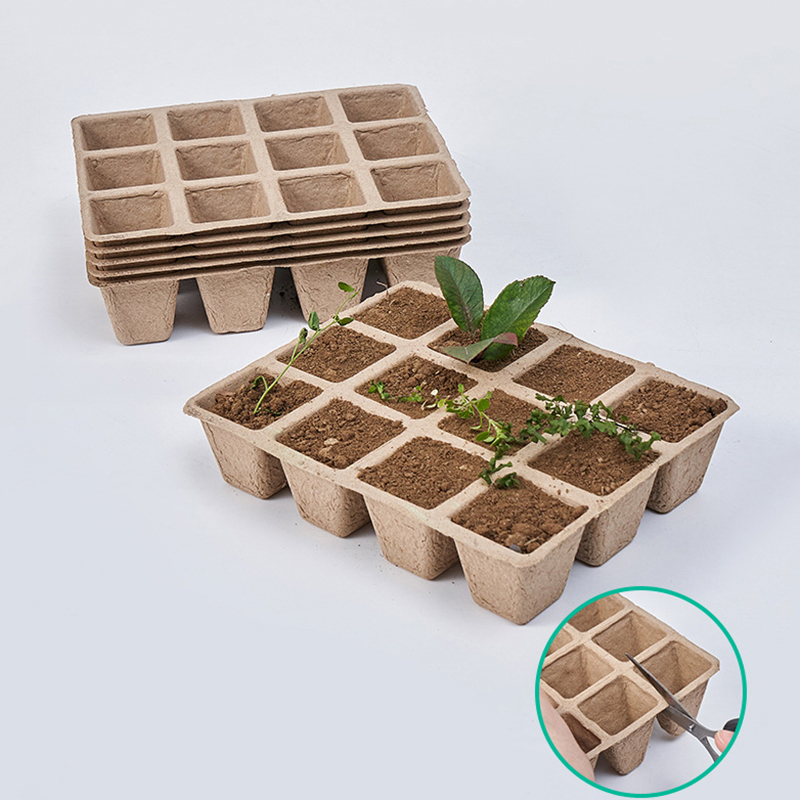 Seed Starter Tray - 5 個 12 穴植物苗床トレイパルプ生分解性園芸播種トレイ種子プランター水耕栽培システムツール