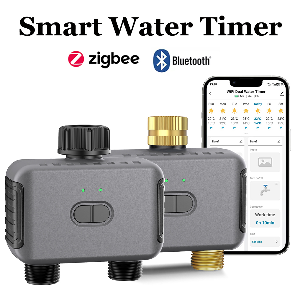 Trowel Garden Tools - Tuya スマートウォータータイマー Zigbee/BT 自動灌漑コントローラー 2 出口スプリンクラー庭の散水システムサポート