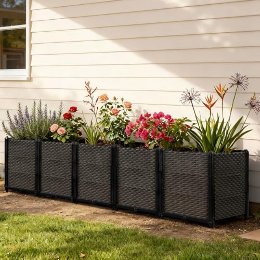 Self Watering Planter - パティオ、バルコニー、デッキ用の屋外自動給水式高床プランターボックス。杉材製。ナチュラルブラウン。深さ19.7インチ、排水口付き。