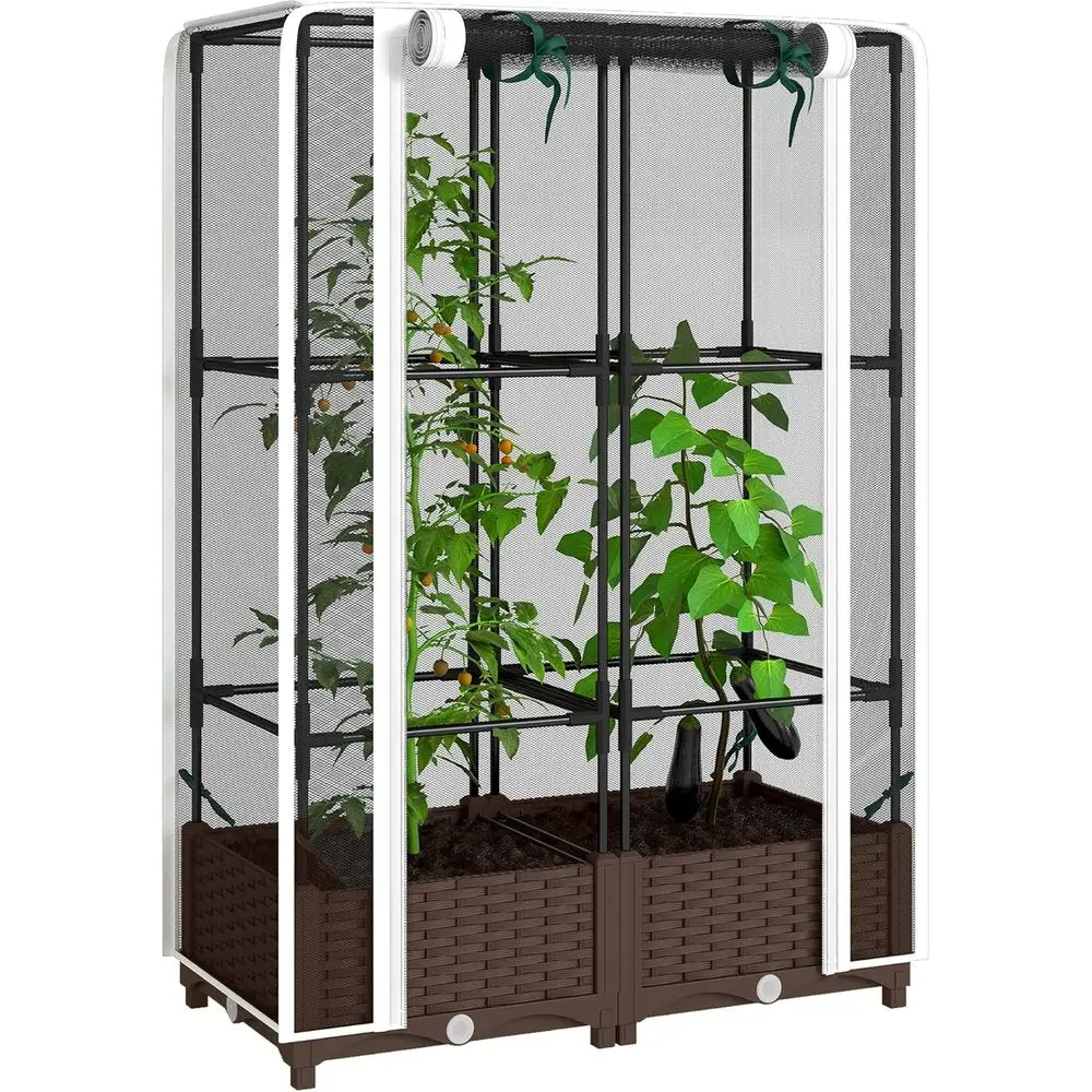 Self Watering Planter - トレリス付き高床式菜園、46.5トマトサポート、排水機能付き自動給水プランター、屋外のつる性植物に最適