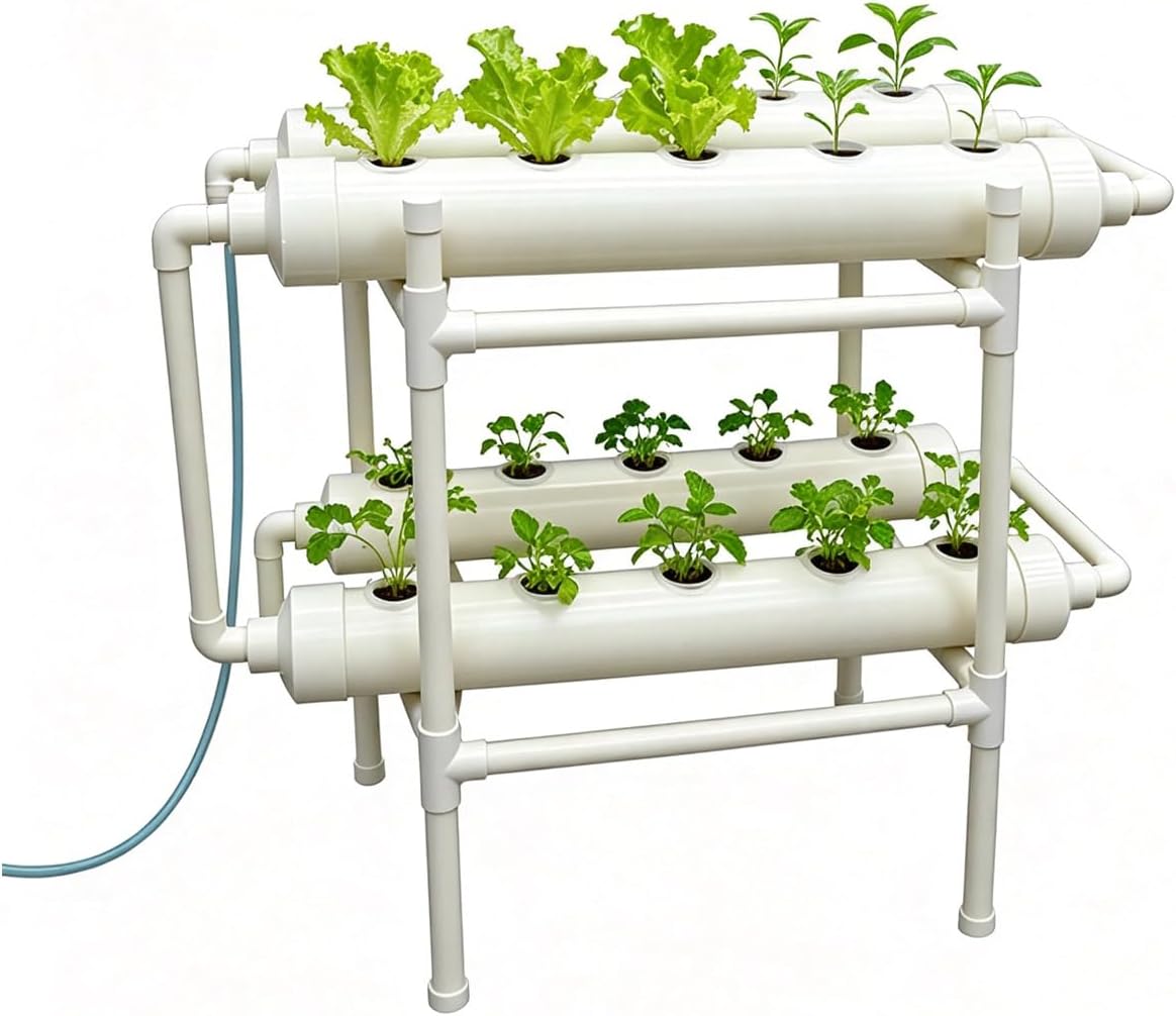 Hydroponic Kit - 水耕栽培システム 20穴 4パイプ 2層 植物栽培キット 110Vポンプ