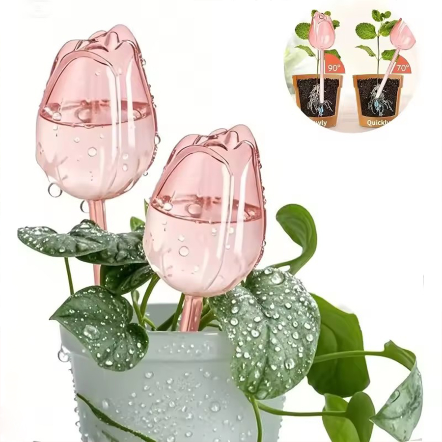Self Watering Planter - 透明な厚手のPET製チューリップ型自動給水スパイク、室内鉢植え植物、バルコニー、家庭菜園用の緩徐放水灌漑器