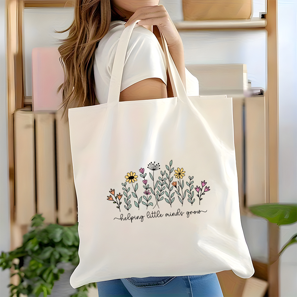 Grow Bag - 1ピース両面プリント「小さな脳の成長を助ける」先生への感謝の気持ちを込めたトートバッグ - 大容量で耐久性のあるショルダーバッグ、再利用可能なショッピングバッグ、先生へのギフト、日常使用、ショッピングに最適