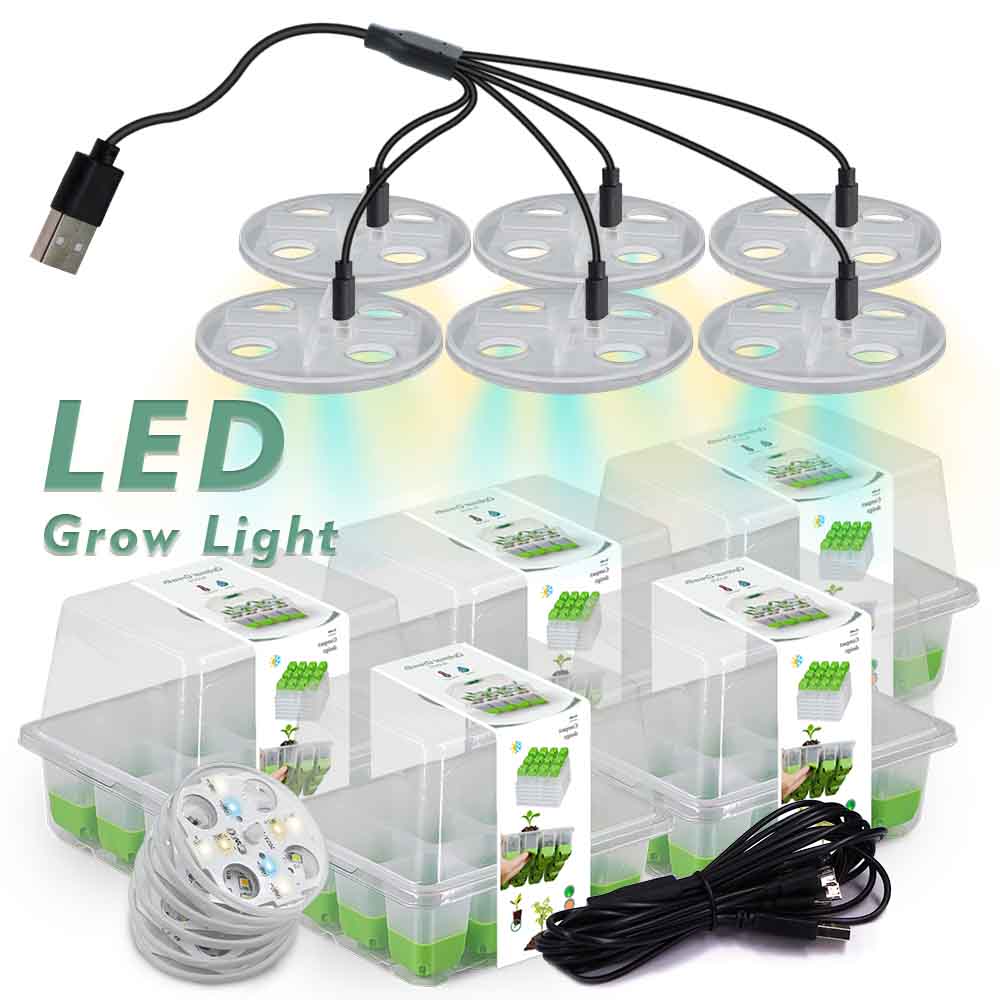 Seed Starter Tray - LED 成長ライト苗スタータートレイキット透明カバー付き屋内庭温室花植物苗床発芽ボックス