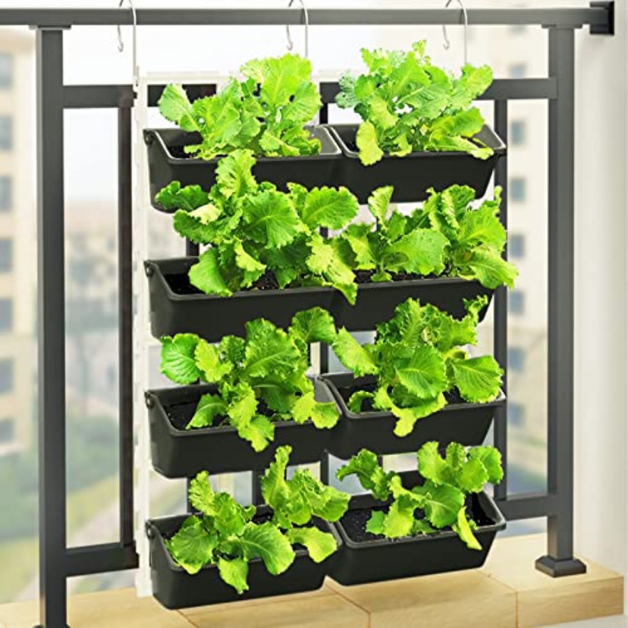 Vertical Planter - 屋内および屋外用の垂直庭園壁掛けプランター、耐久性のある緑色のプラスチック製、8つの容器を収納可能、最大8つの容器まで対応
