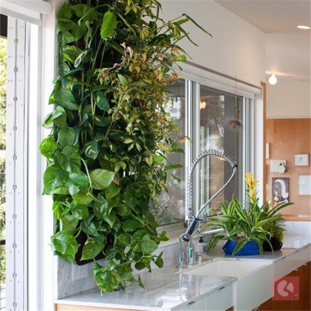 Vertical Planter - 1個入りフェルト製植栽バッグ 壁掛け型 縦型12ポケットプランター 省スペース ハーブ多肉植物育成バッグ 室内・屋外ガーデン用