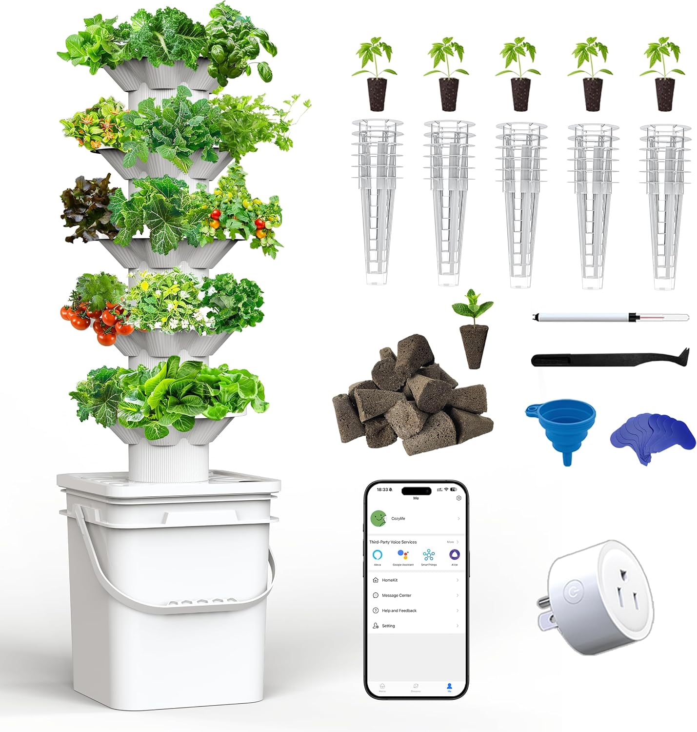 Hydroponic Kit - 水耕栽培システムキット 5層水耕タワー 30個の植え付け穴 省スペース 垂直ガーデニングシステム 室内に最適