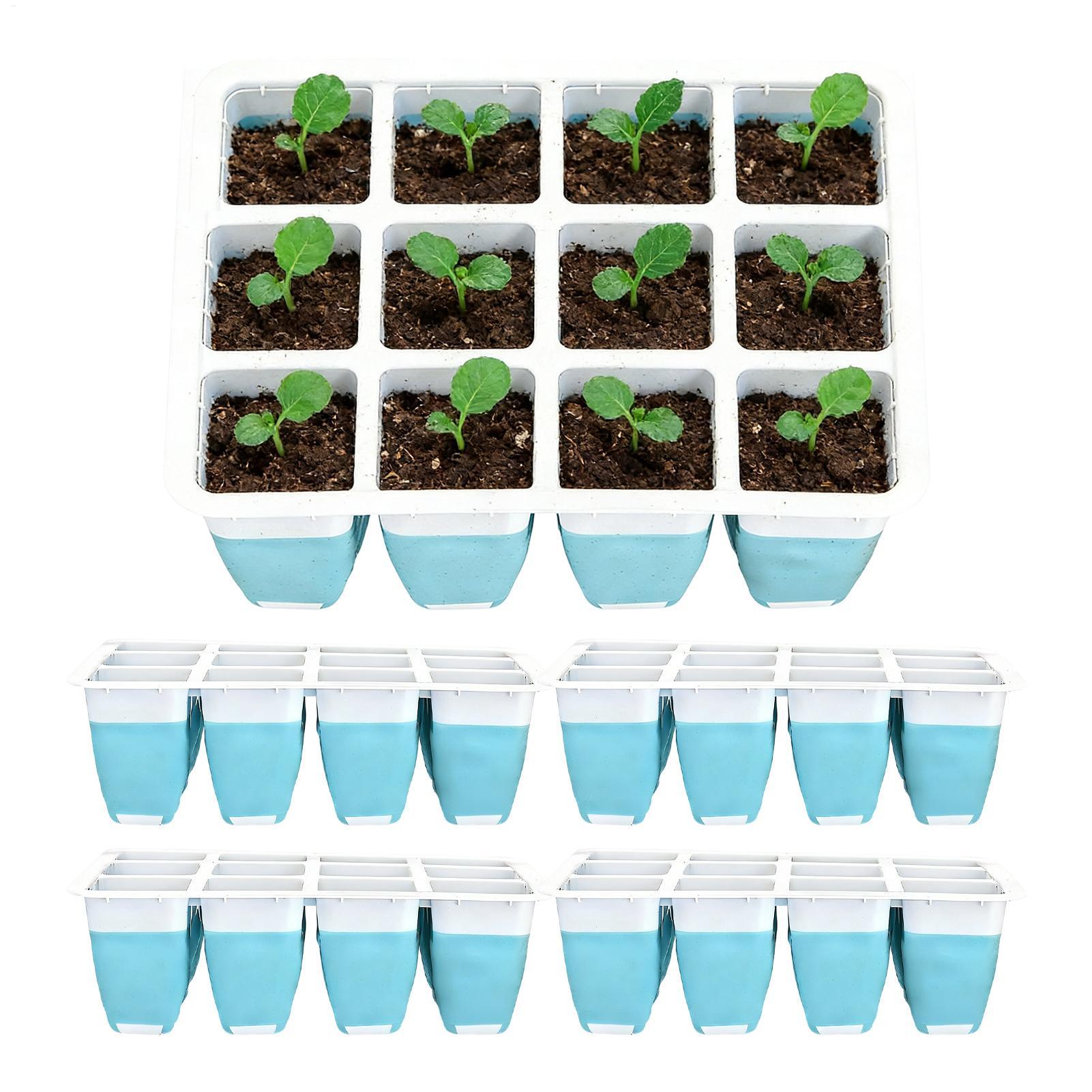 Seed Starter Tray - 5パックシリコン製種まきトレイ60セル再利用可能な苗発芽スクエア栽培キット屋内園芸植物育苗ポット