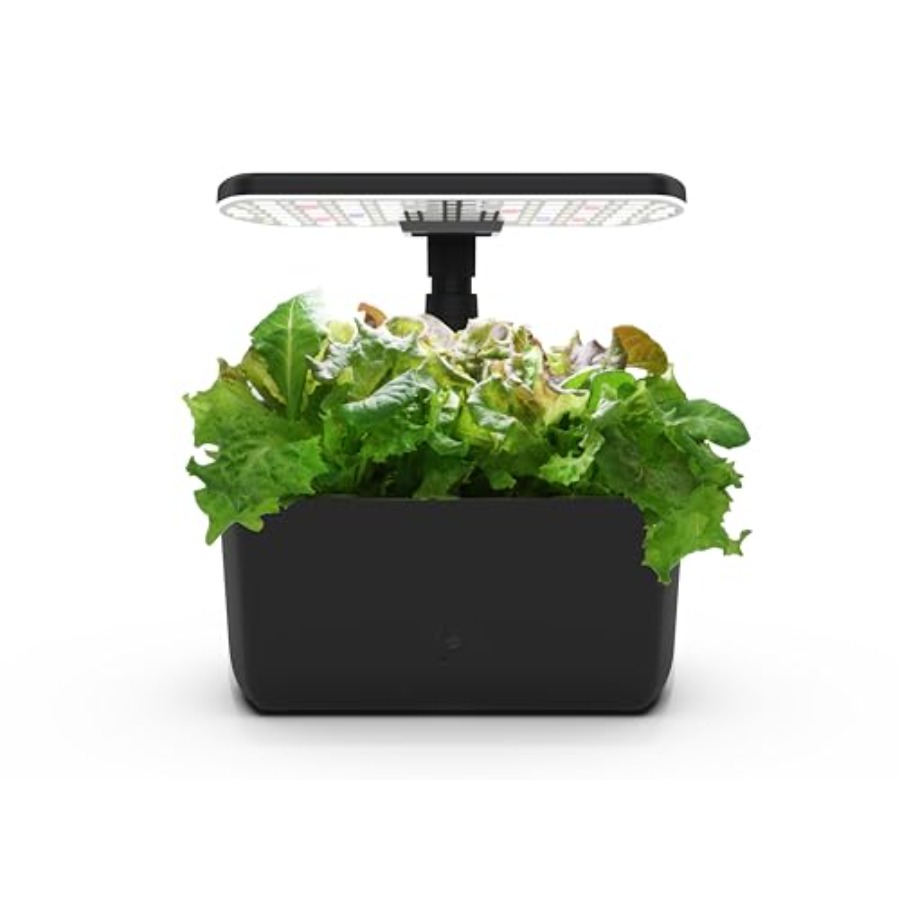 Indoor Herb Garden - 一年中ハーブや野菜を栽培できる屋内水耕栽培庭園。黒色プラスチック製。土を使わないLED育成ライト付き。コンパクトなAeroG。