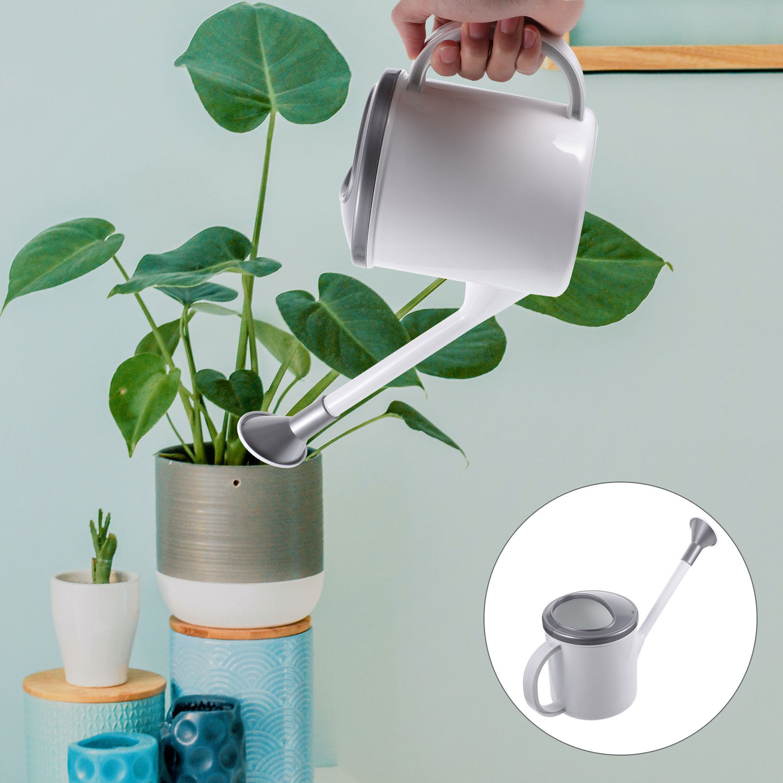 Watering Can - 家庭用じょうろ、長い注ぎ口、安定感のあるプラスチック製、人間工学に基づいたハンドル、補充が簡単、屋内・屋外の庭や植物に最適。