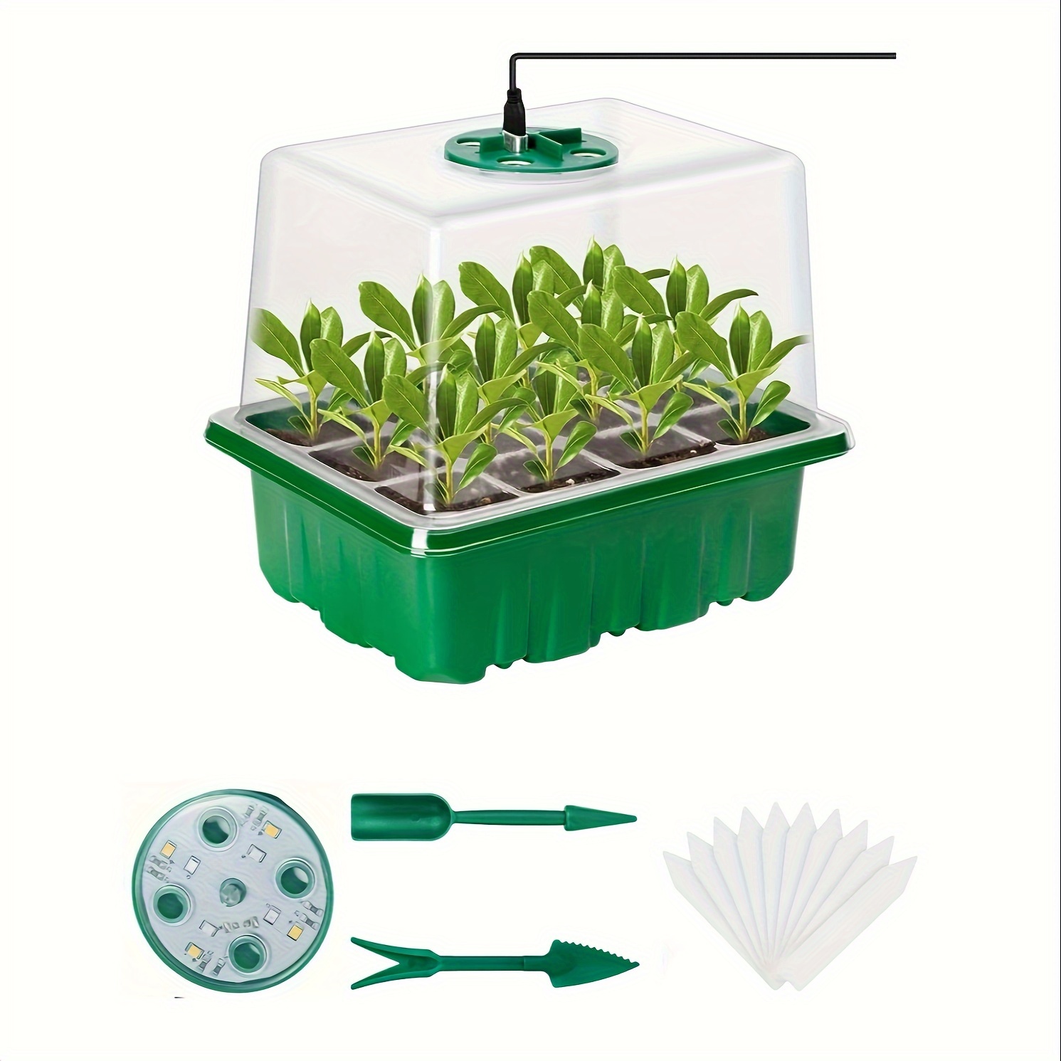 Grow Light Led - 苗育成キット - 1/2/3セット、8個のLED育成ライト、明るさ調整可能、フルスペクトラム、湿度制御ドーム、特別設計