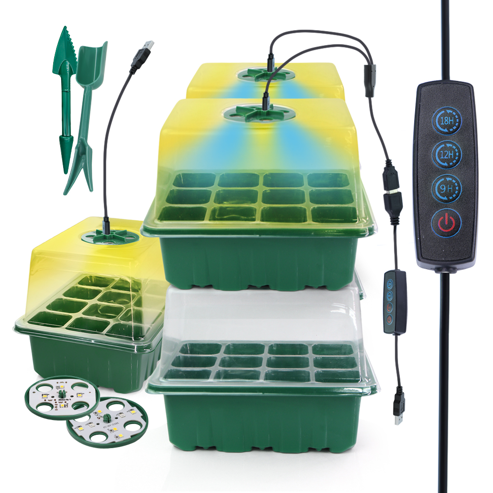 Seed Starter Tray - LED 保育園ポットと成長ライト植物種子スタータートレイ家庭用温室成長ランプ 12 セル苗箱タイマーキットコントローラ