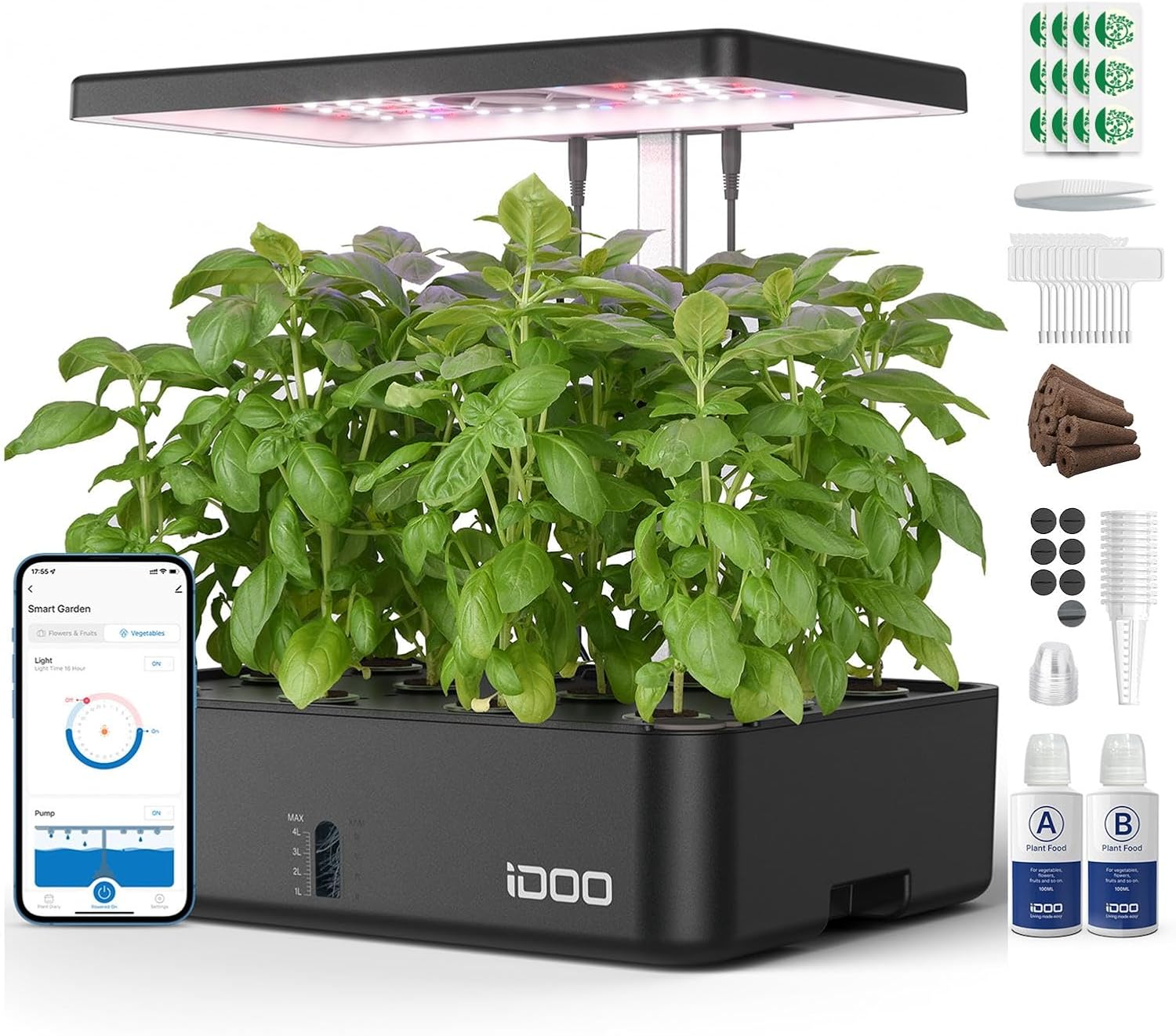 Indoor Herb Garden - 12ポッドWiFi水耕栽培システム 室内ガーデンハーブキット LED育成ライト 自動タイマー ポンプファン 高さ調整可能