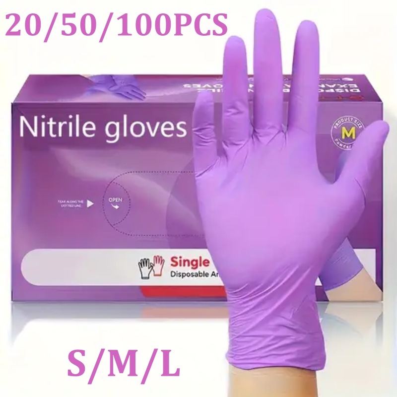 Garden Gloves - 50/100 個バイオレットニトリル手袋使い捨て紫 5Mil 食品グレード家庭用手袋女性のためのクリーニングガーデニングキッチン手袋