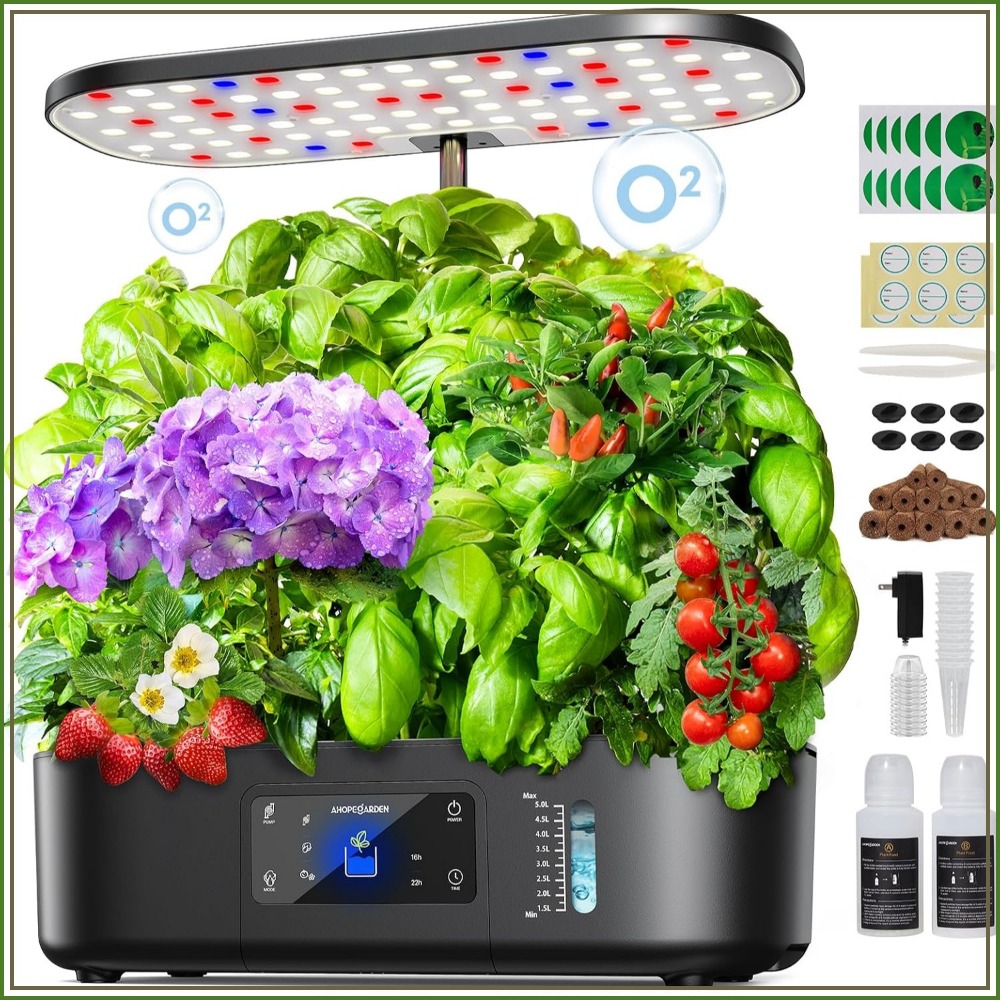 Indoor Herb Garden - 12ポッド式屋内水耕栽培ガーデン、LCDと育成ライト付き、ハーブや野菜用に高さ17インチに調整可能
