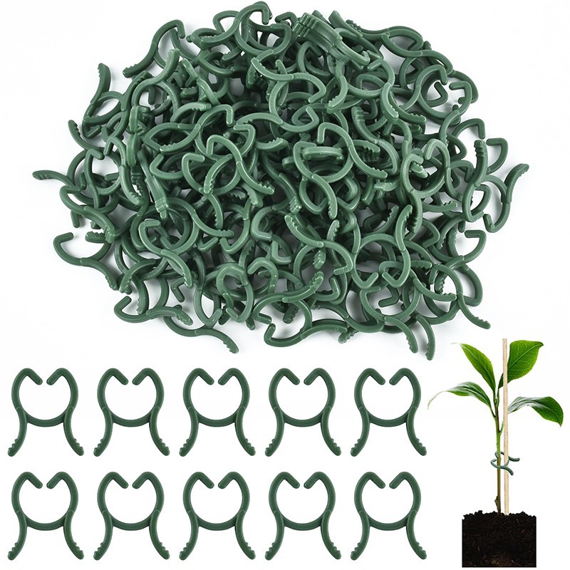 Vertical Planter - 50/100個入り ガーデン植物クリップ つる性植物用垂直栽培ホルダー グリーン プラスチックリング バンドルホルダー