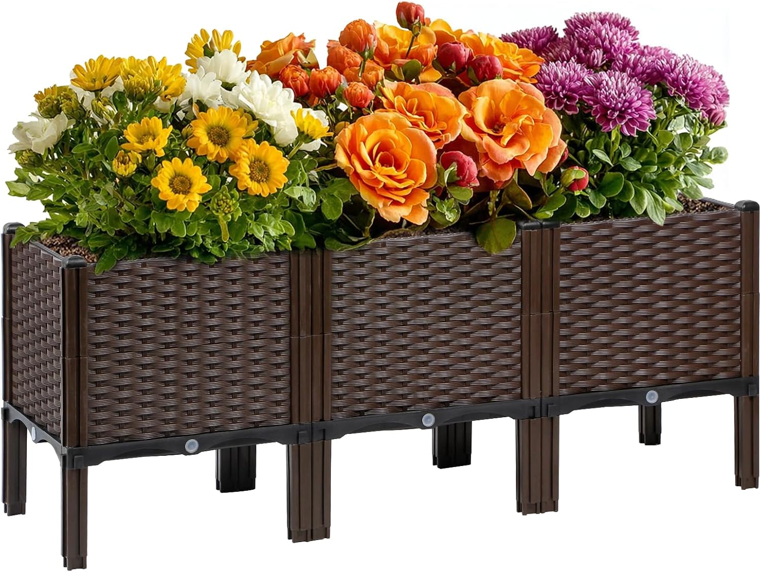 Self Watering Planter - 屋外ガーデニング用ラタン製プランター、ナチュラルカラー、自動給水機能付き、長方形デザイン