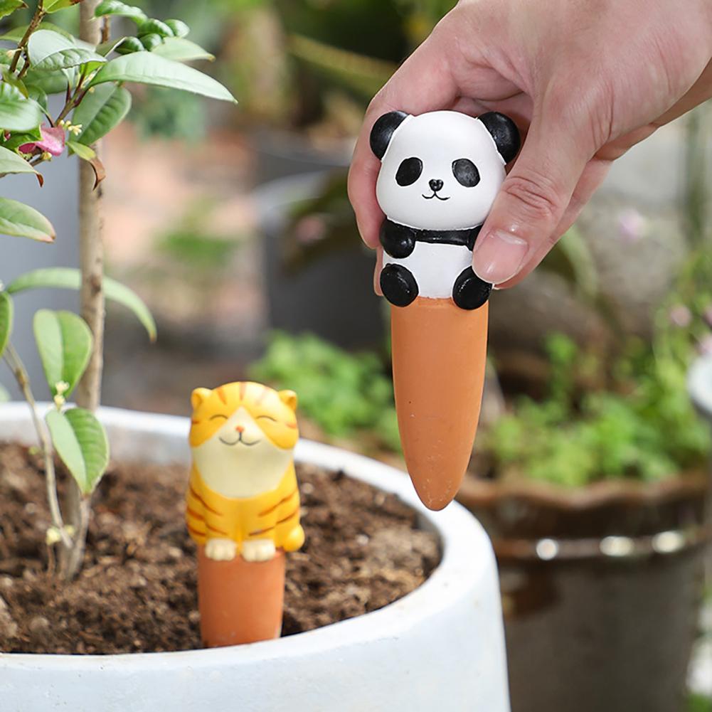 Watering Can - 4個セット 植物散水スパイク かわいい動物型自動散水ステーク 自動徐放性粘土散水ツール