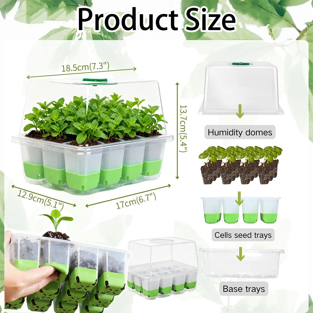 透明カバー付きで湿度調整が可能な、12マスの育苗トレー。室内 - Seed Starter Tray のレビューと価格