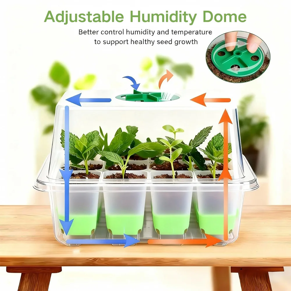 透明カバー付きで湿度調整が可能な、12マスの育苗トレー。室内 - Seed Starter Tray のレビューと価格