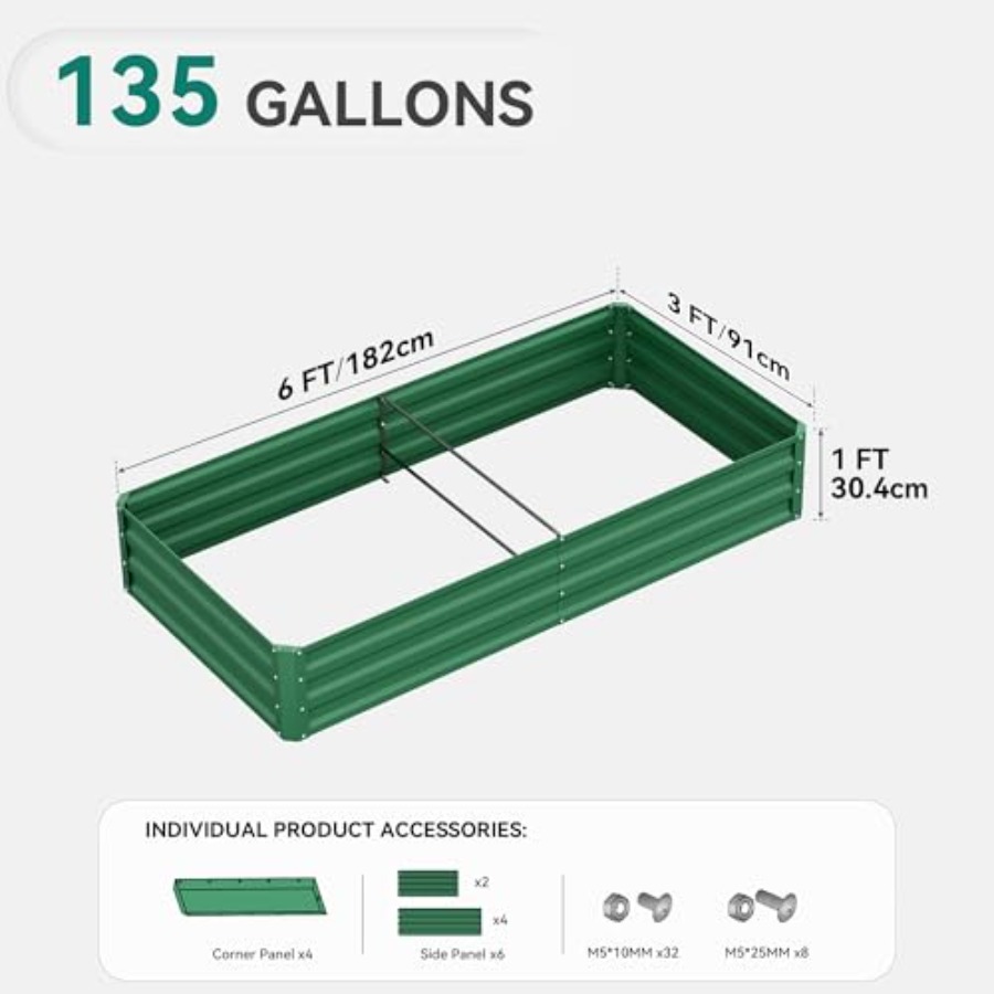 屋外用のプランターキット。亜鉛メッキ鋼製で、錆びにくく、緑色 - Raised Garden Bed のレビューと価格