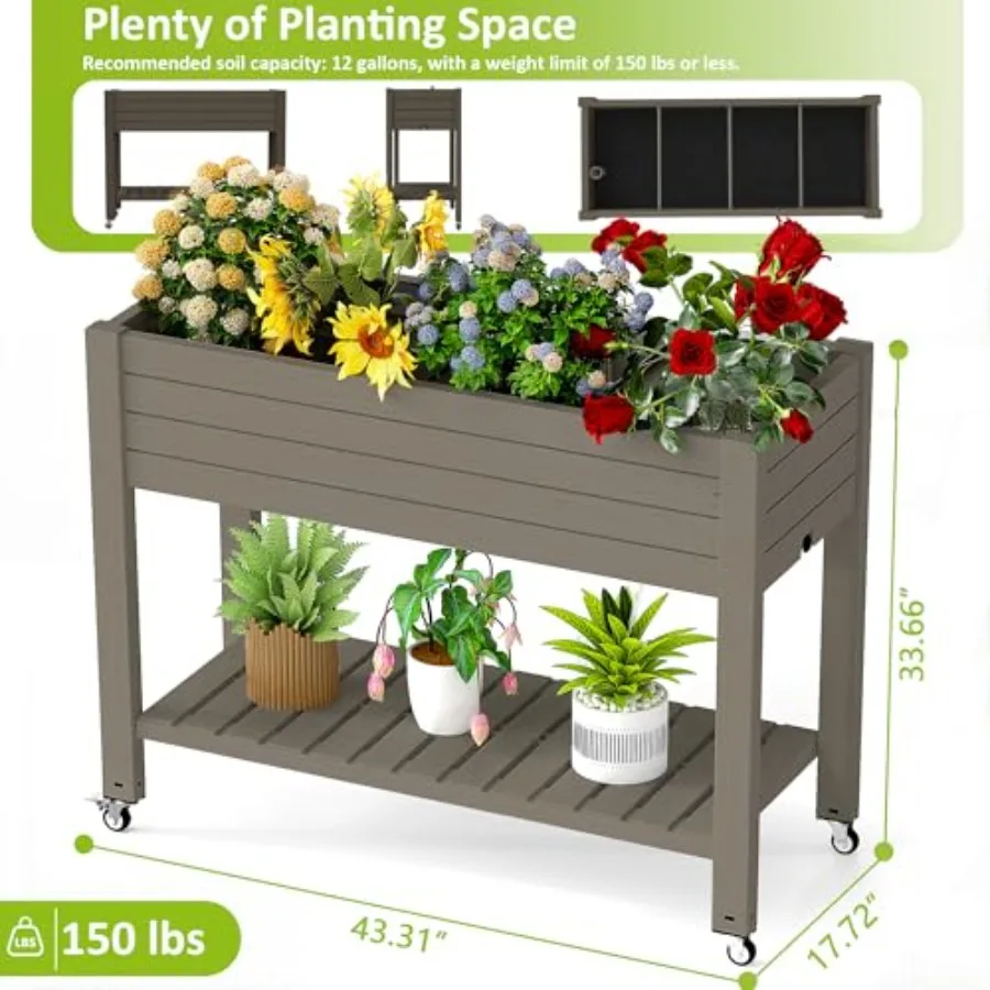 脚付きの高床式菜園、高さ33.66インチの自動給水樹脂製プラ - Self Watering Planter のレビューと価格