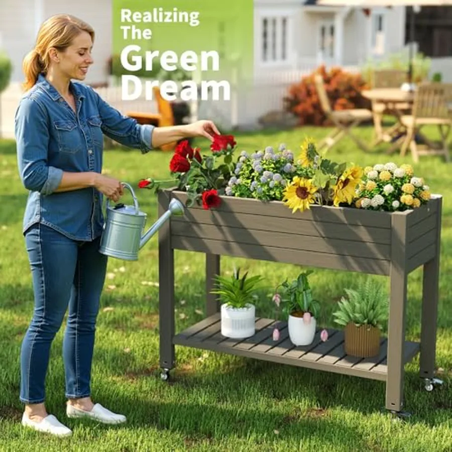 脚付きの高床式菜園、高さ33.66インチの自動給水樹脂製プラ - Self Watering Planter のレビューと価格