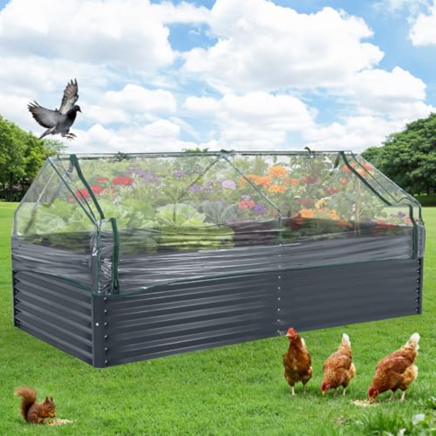屋外での野菜栽培：亜鉛メッキ鋼製の高床式菜園（幅8フィート× - Raised Garden Bed のレビューと価格