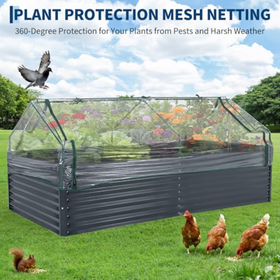 屋外での野菜栽培：亜鉛メッキ鋼製の高床式菜園（幅8フィート× - Raised Garden Bed のレビューと価格