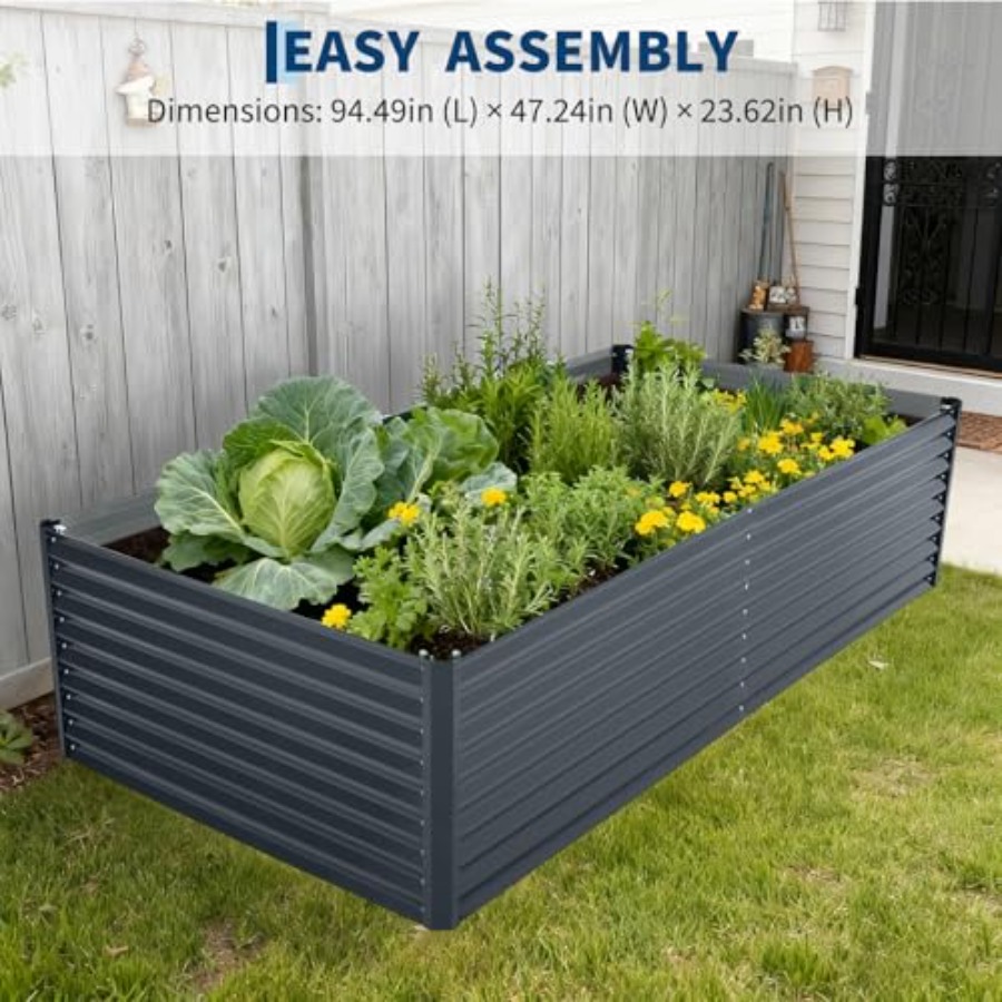 屋外での野菜栽培：亜鉛メッキ鋼製の高床式菜園（幅8フィート× - Raised Garden Bed のレビューと価格