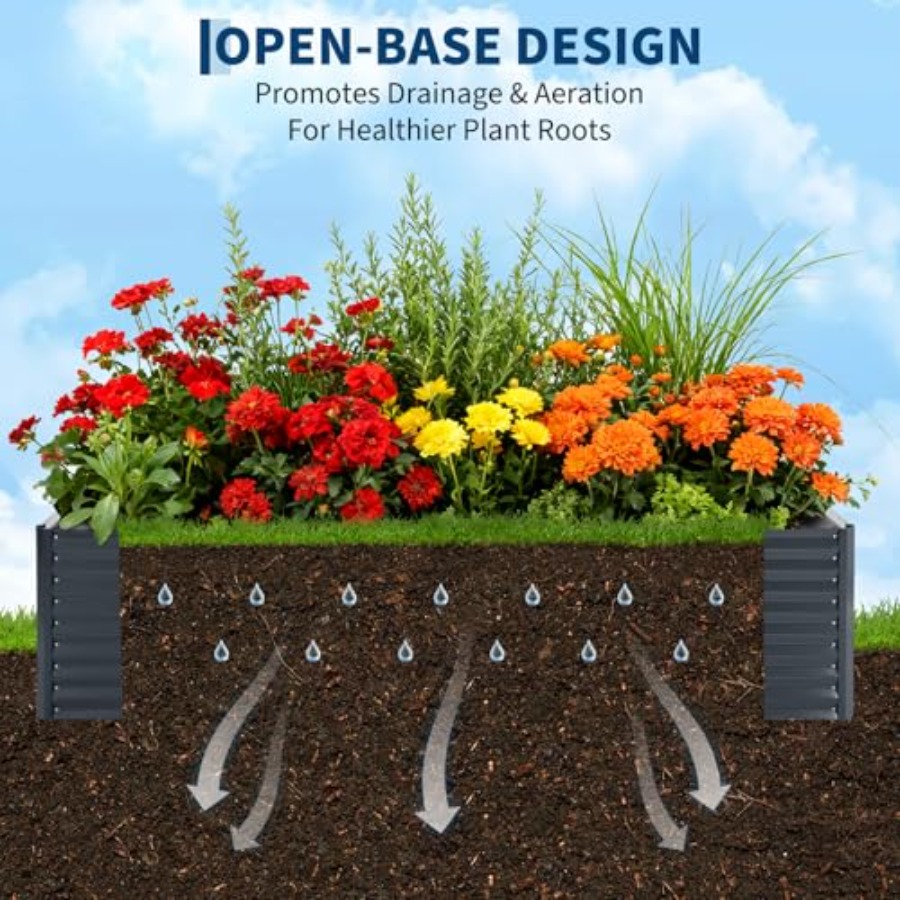 屋外での野菜栽培：亜鉛メッキ鋼製の高床式菜園（幅8フィート× - Raised Garden Bed のレビューと価格