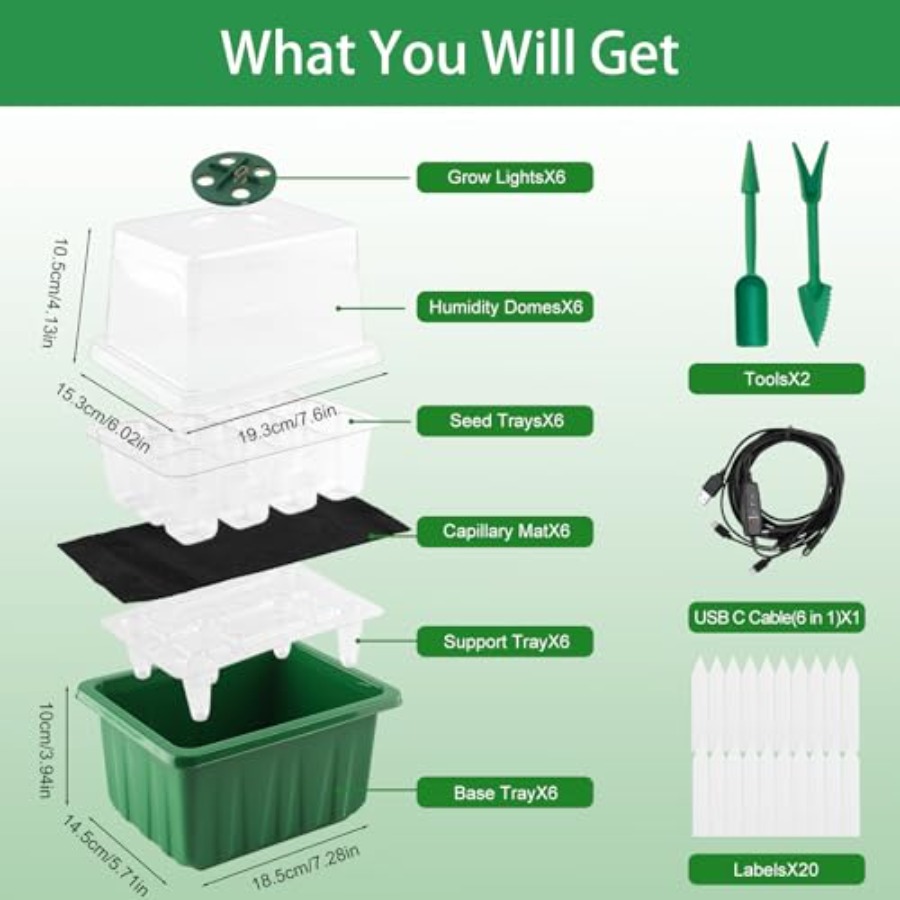 ライト付き種子スタータートレイ6パック、植物スタータートレイ - Seed Starter Tray のレビューと価格