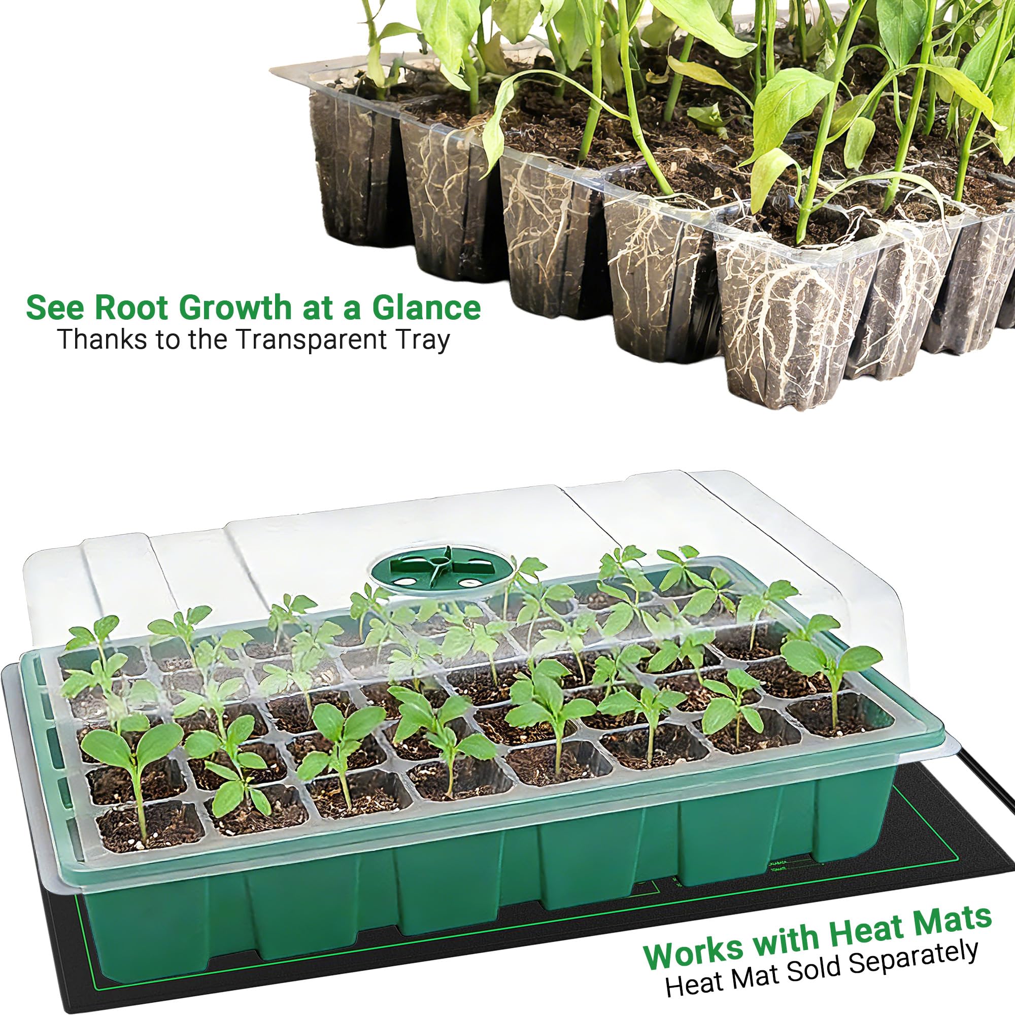 透明カバー付き温室と3個の種子トレイ、40穴セル繁殖器、育苗 - Seed Starter Tray のレビューと価格