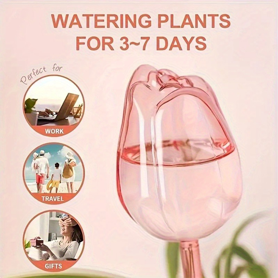 透明な厚手のPET製チューリップ型自動給水スパイク、室内鉢植 - Self Watering Planter のレビューと価格