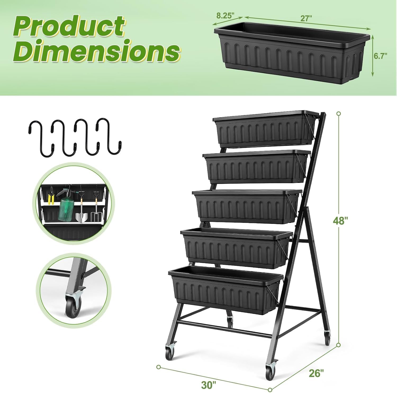 車輪付き垂直型高床式菜園、5段式高床プランターボックスセット - Vertical Planter のレビューと価格