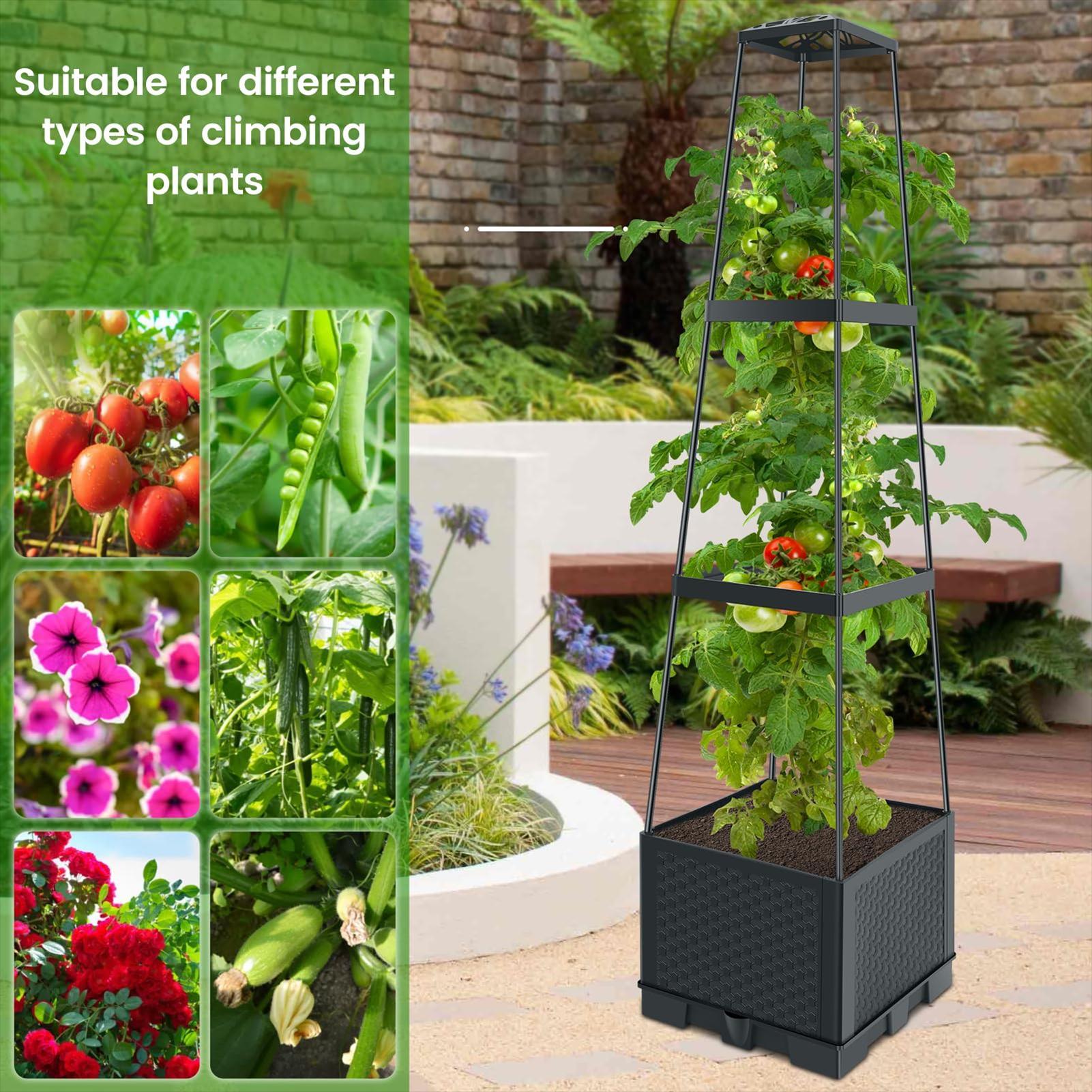 トレリス付き114cm自動給水式頑丈屋外用レイズドプランター - Self Watering Planter のレビューと価格