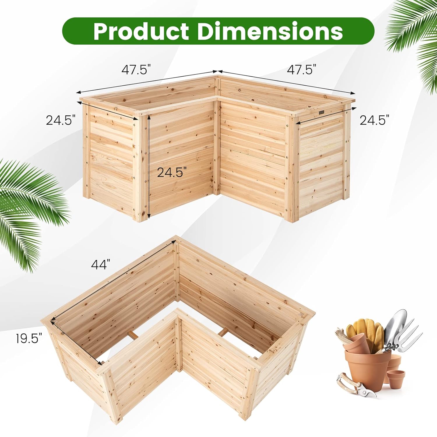 屋外用無垢材製高床式菜園（パティオや裏庭用）、47.5インチ - Raised Garden Bed のレビューと価格