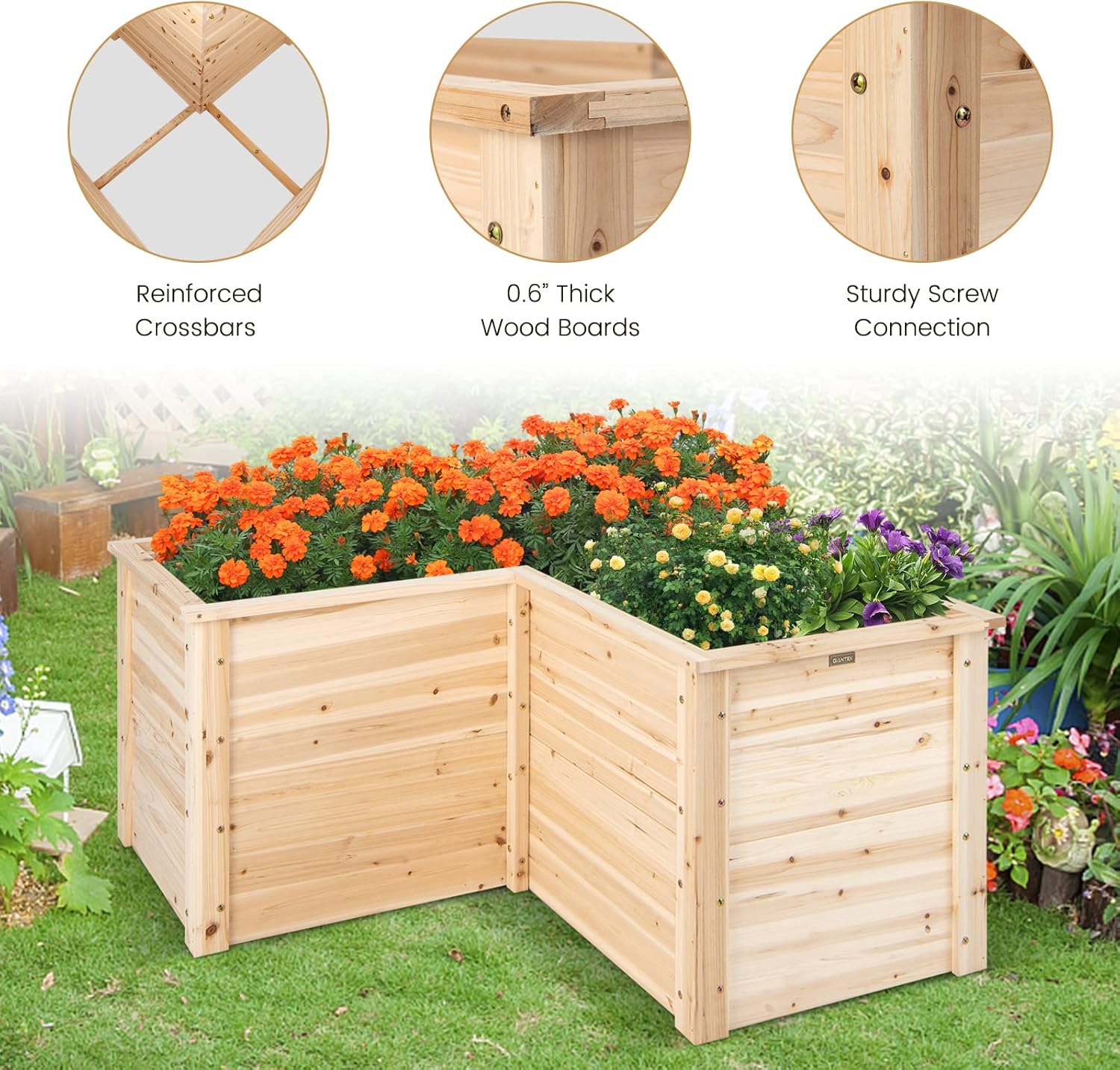 屋外用無垢材製高床式菜園（パティオや裏庭用）、47.5インチ - Raised Garden Bed のレビューと価格