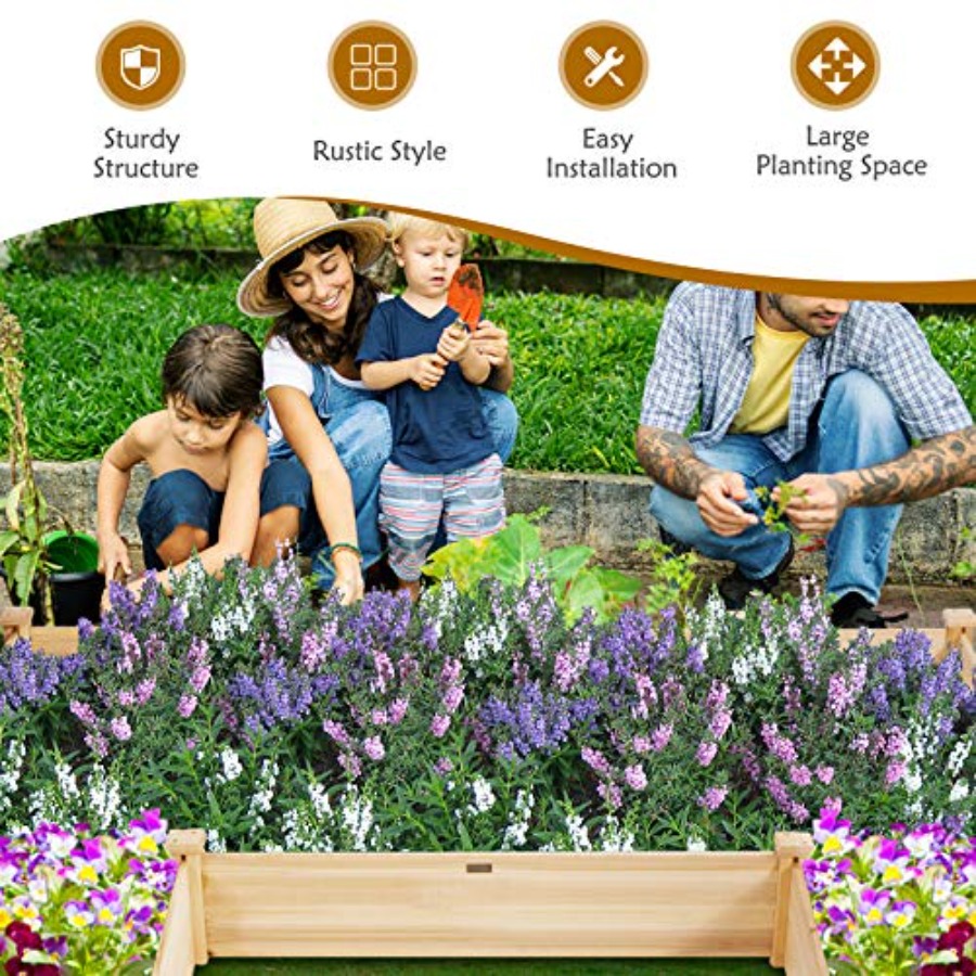 自然な木の色合いの屋外用木製プランターベッドキット：分割可能 - Raised Garden Bed のレビューと価格