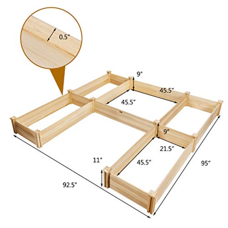 自然な木の色合いの屋外用木製プランターベッドキット：分割可能 - Raised Garden Bed のレビューと価格