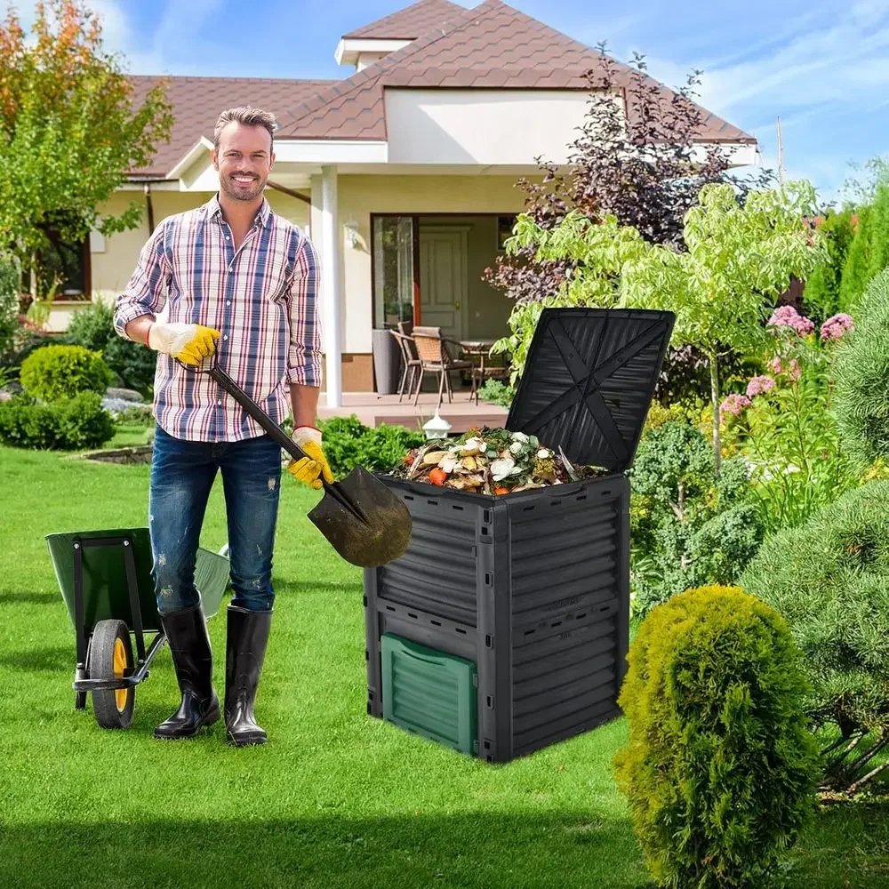 80ガロン屋外堆肥化ビン（蓋と底扉付き）- 大容量、BPAフ - Compost Bin のレビューと価格