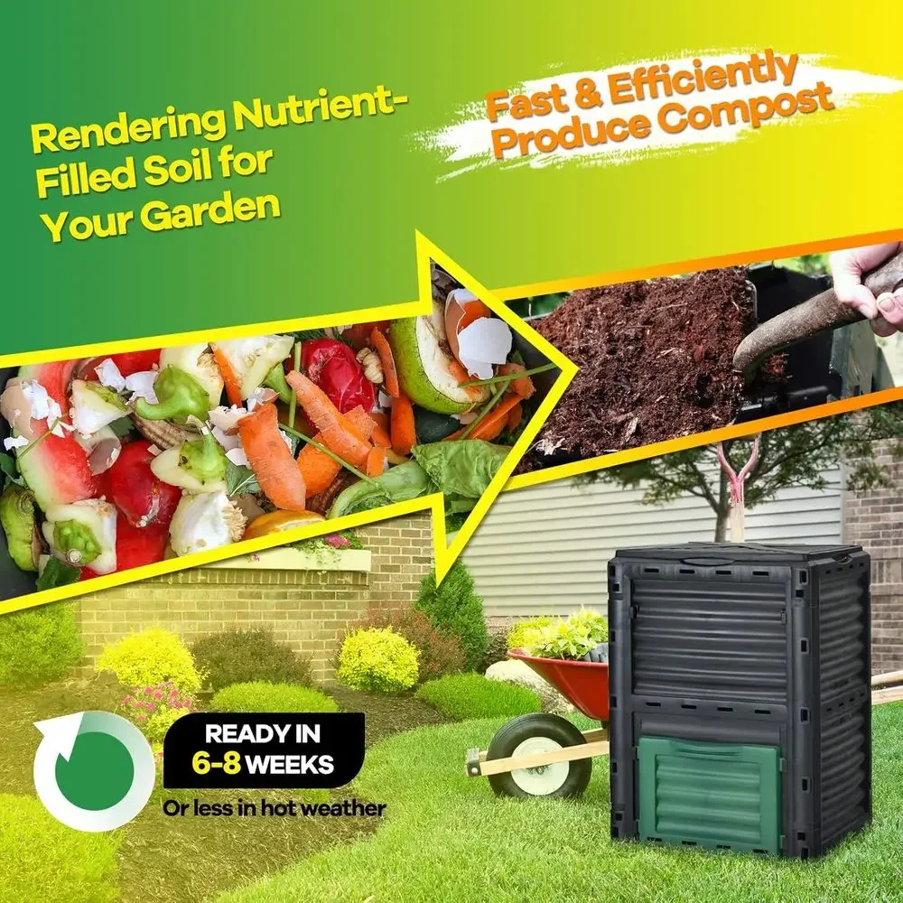 80ガロン屋外堆肥化ビン（蓋と底扉付き）- 大容量、BPAフ - Compost Bin のレビューと価格