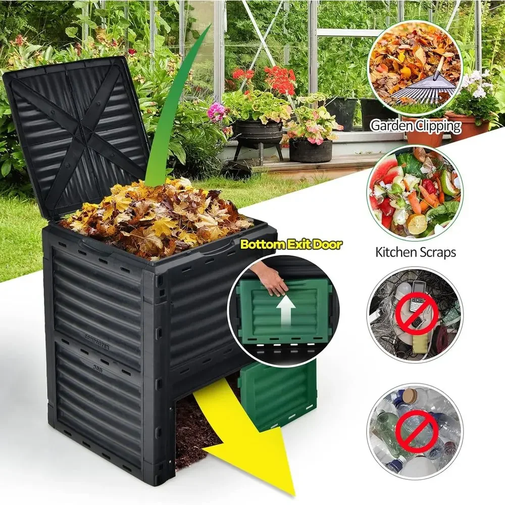 80ガロン屋外堆肥化ビン（蓋と底扉付き）- 大容量、BPAフ - Compost Bin のレビューと価格
