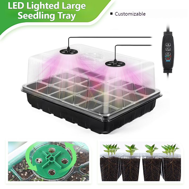 植物種子スターターキット、育成ライト付き苗トレイ（24/48 - Seed Starter Tray のレビューと価格