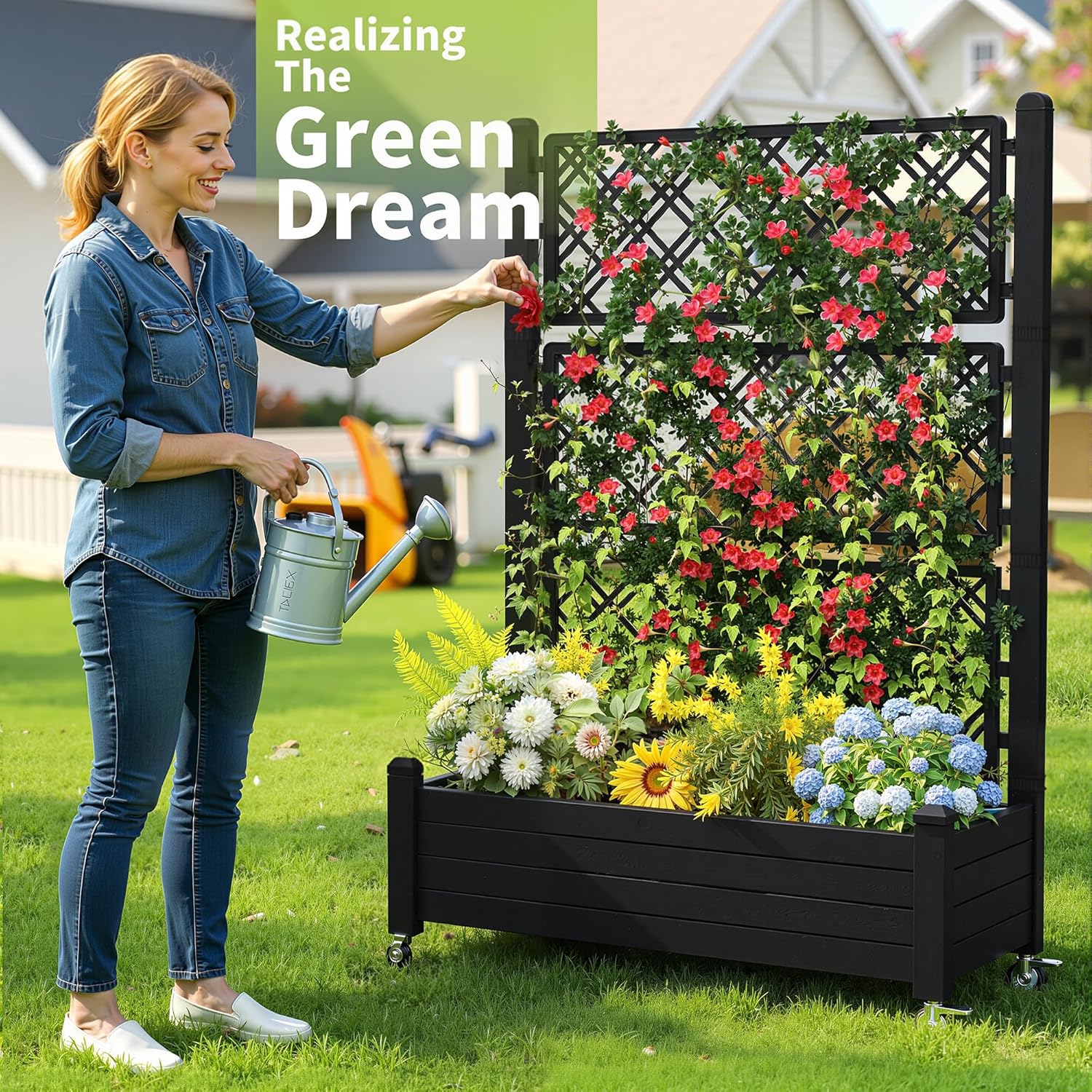 トレリス付き上げ床式菜園、21ガロン自動給水プランターボック - Self Watering Planter のレビューと価格
