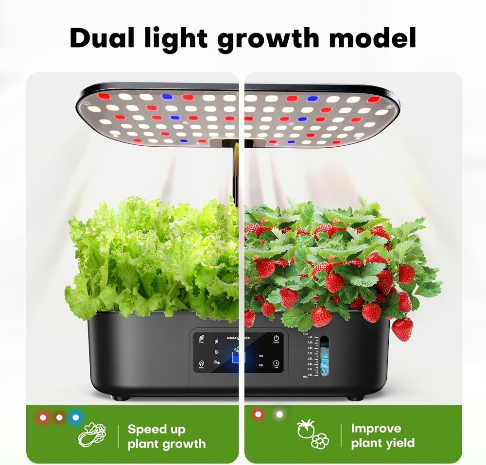 12ポッド式屋内水耕栽培ガーデン、LCDと育成ライト付き、ハ - Indoor Herb Garden のレビューと価格