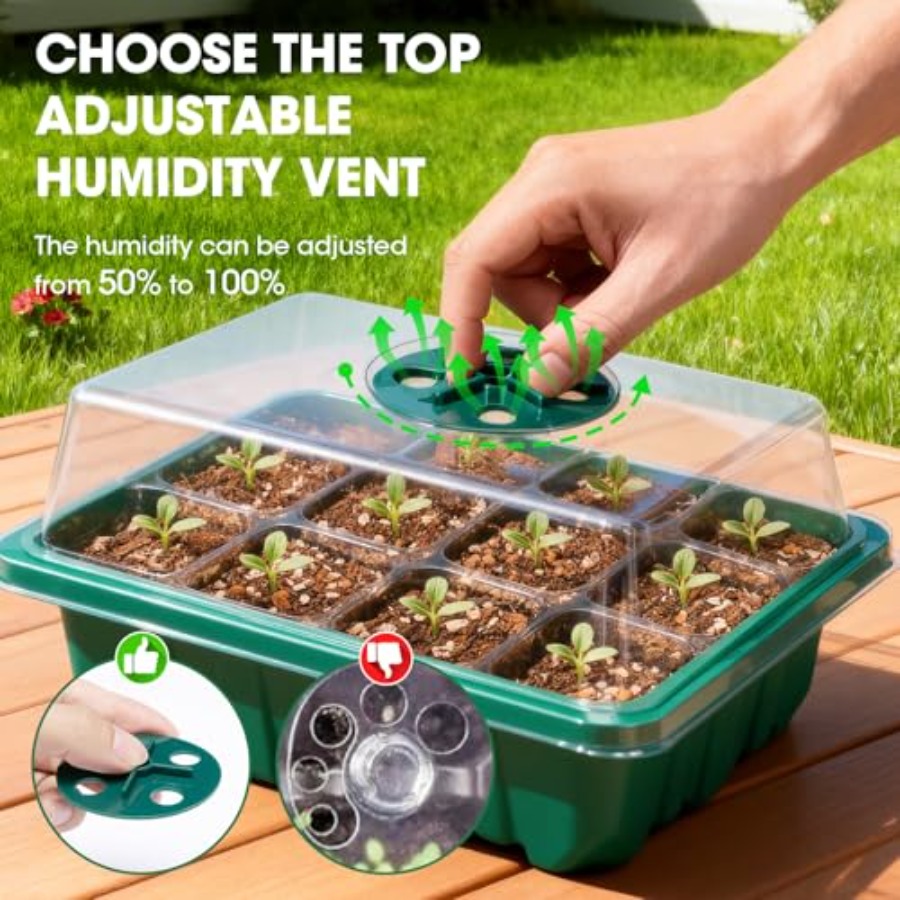5パックの種子スタータートレイ（湿度ドーム付き）、透明な排水 - Seed Starter Tray のレビューと価格