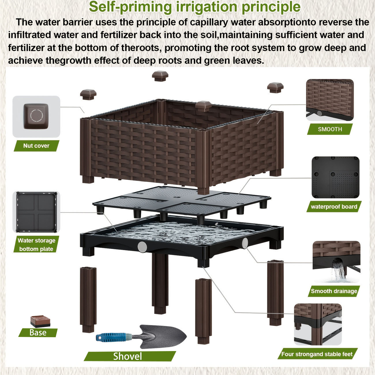 ガーデンレイズドベッド、自動給水装置と排水穴付きの高床式フラ - Raised Garden Bed のレビューと価格