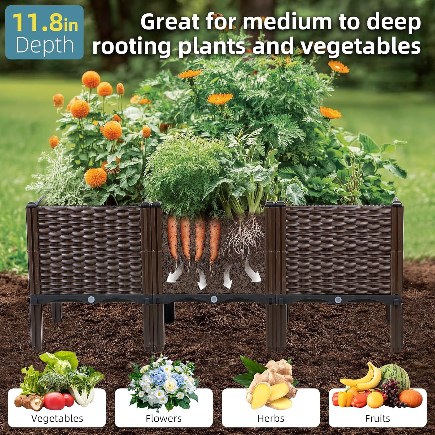 屋外ガーデニング用ラタン製プランター、ナチュラルカラー、自動 - Self Watering Planter のレビューと価格